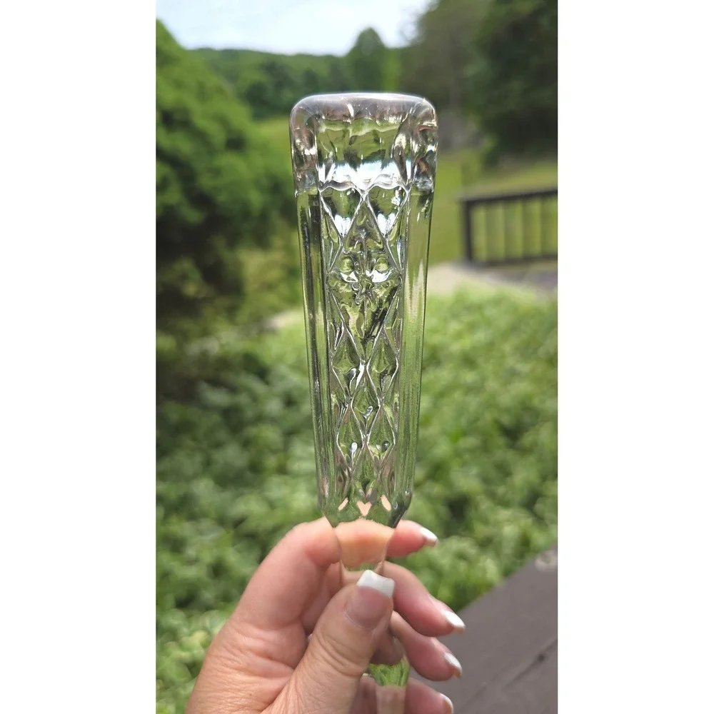 Vintage Clear Pressed Glass Salad Servers Set‎ Diamond Pattern Spoon Fork